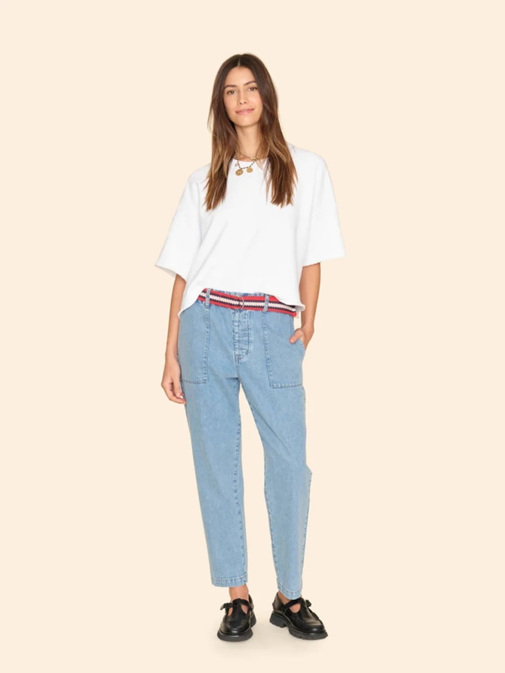 XIRENA Mercer Light Wash Relaxed Leg Jean denim Pants sz S tapered